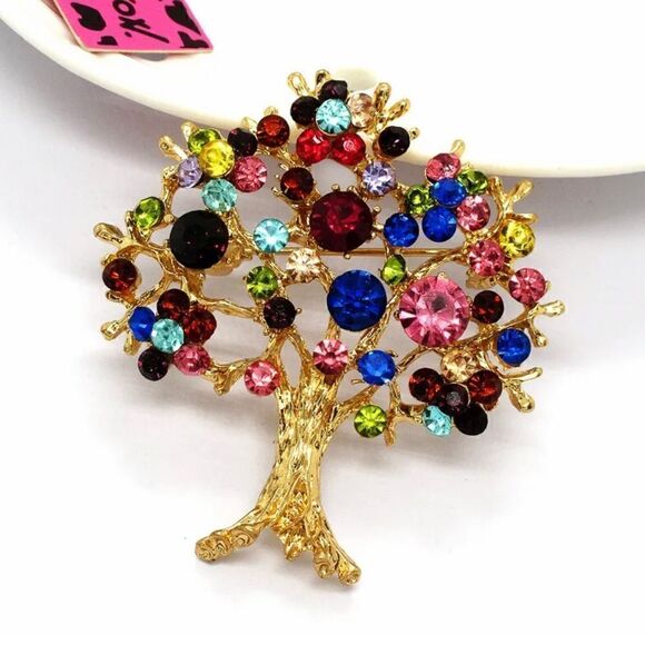 Rhinestone Flower Tree Woman Brooch Pin NWOT - Picture 3 of 4
